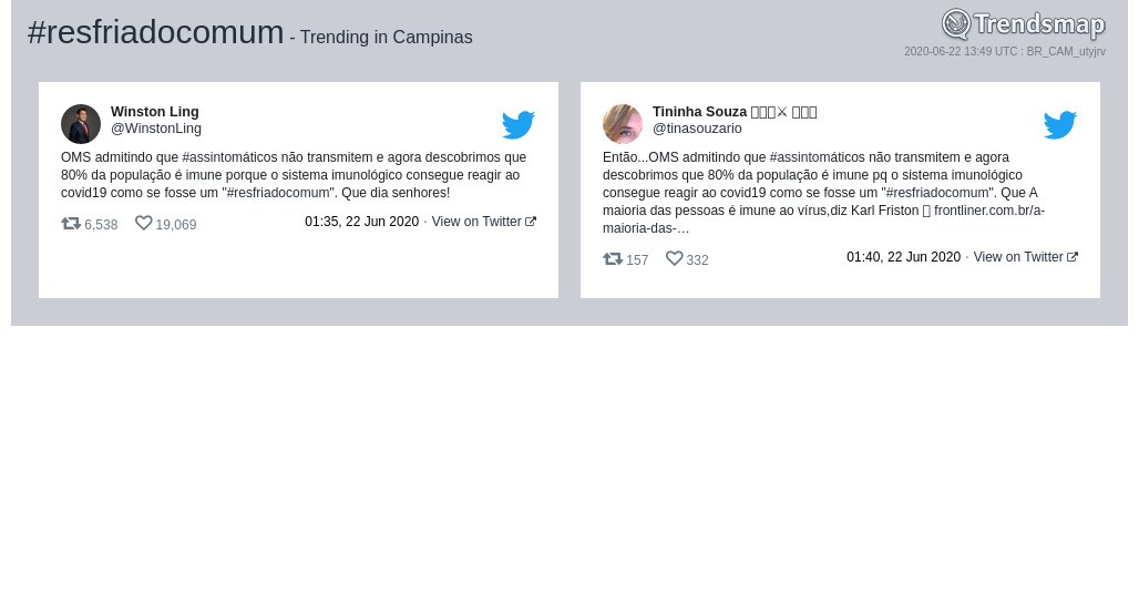 TrendsCampinas's tweet photo. #resfriadocomum é tendência em #Campinas

https://t.co/Opjhd5pnb1 https://t.co/BYu0nyfkE3