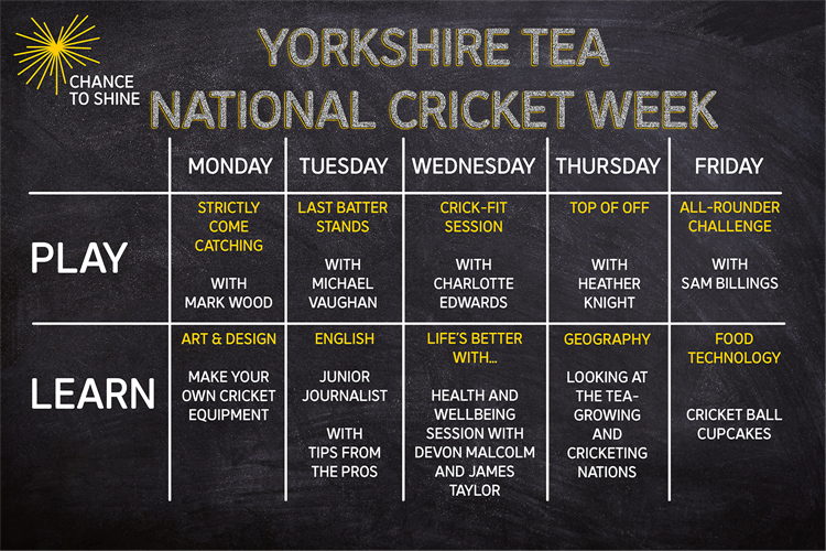 leicscricketfdn's tweet photo. π£@Chance2Shine plan for @YorkshireTea
#NationalCricketWeek
Daily Session plans are available at https://t.co/tyWHUNxRHN
Publishing a new video every morning featuring their amazing ambassadors! #Cricket #StrictlyComeCatching https://t.co/KbovDrSOr0