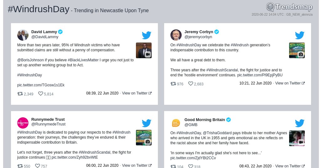 #windrushday is now trending in #NewcastleUponTyne

trendsmap.com/r/GB_NEW_akmnza