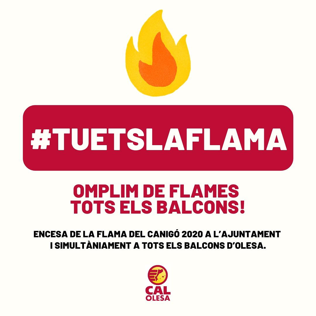 CalOlesa's tweet photo. Enguany #LaFlama del Canigó no arribarà de la mateixa manera que en edicions anteriors; però encendrà la Foguera de Sant Joan, això sí. Us proposem encendre una espelma al vostre balcó a l'hora de l'encesa de la Foguera i iluminar els carrers d'Olesa. (sempre, amb supervisió) https://t.co/mOxitlWT1o