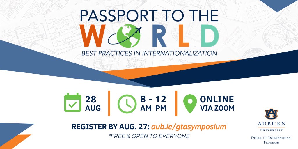AUIntlPrograms's tweet photo. Registration is now open for #AUOIP’s Global Teaching Academy symposium ~ Passport to the World: Best Practices in Internationalization.
•
Register now at https://t.co/2cXs3ai6rf
•
#ServicetotheWorld #Internationalization #HigherEducation #WarEagle https://t.co/9Jc6zwQPc7