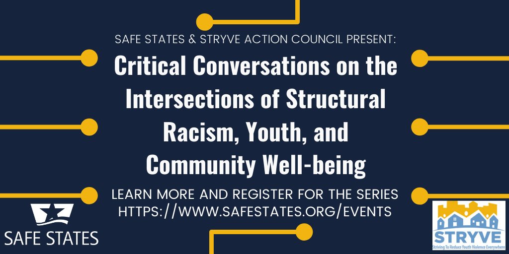 Join #STRYVE Action Council members <a href="/SafeStates/">Safe States Alliance</a>, <a href="/PublicHealth/">APHA</a>, <a href="/APA/">American Psychological Association</a>, and <a href="/preventioninst/">Prevention Institute</a> for the first in a series of critical conversations on June 29 at 2PM ET. Get registered for Unpacking the Impacts of Structural Racism on Youth. attendee.gotowebinar.com/register/44347… <a href="/CDCInjury/">CDC Injury Center</a>