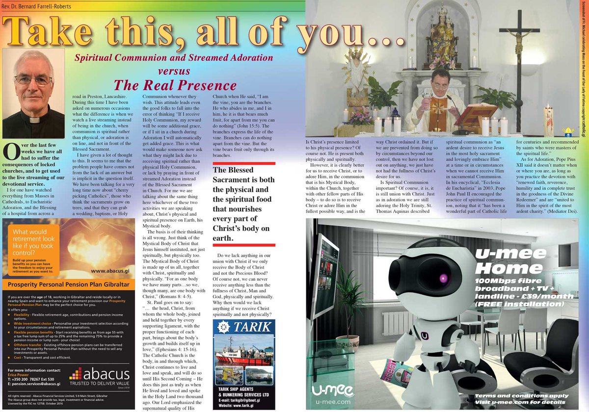 UponThisRockMag's tweet photo. Able to come back to Mass after Lockdown?
Spiritual Communion and Streamed Adoration versus The Real Presence debate in June issue, Upon This Rock
Printed or Online https://t.co/LOTfWp4UZL
#Unlock #CatholicChurch #Gibraltar
Thanks to 
@umeegib
@abacuswealthgib
 &amp; Tarik Shipping https://t.co/tawlZmEUxn
