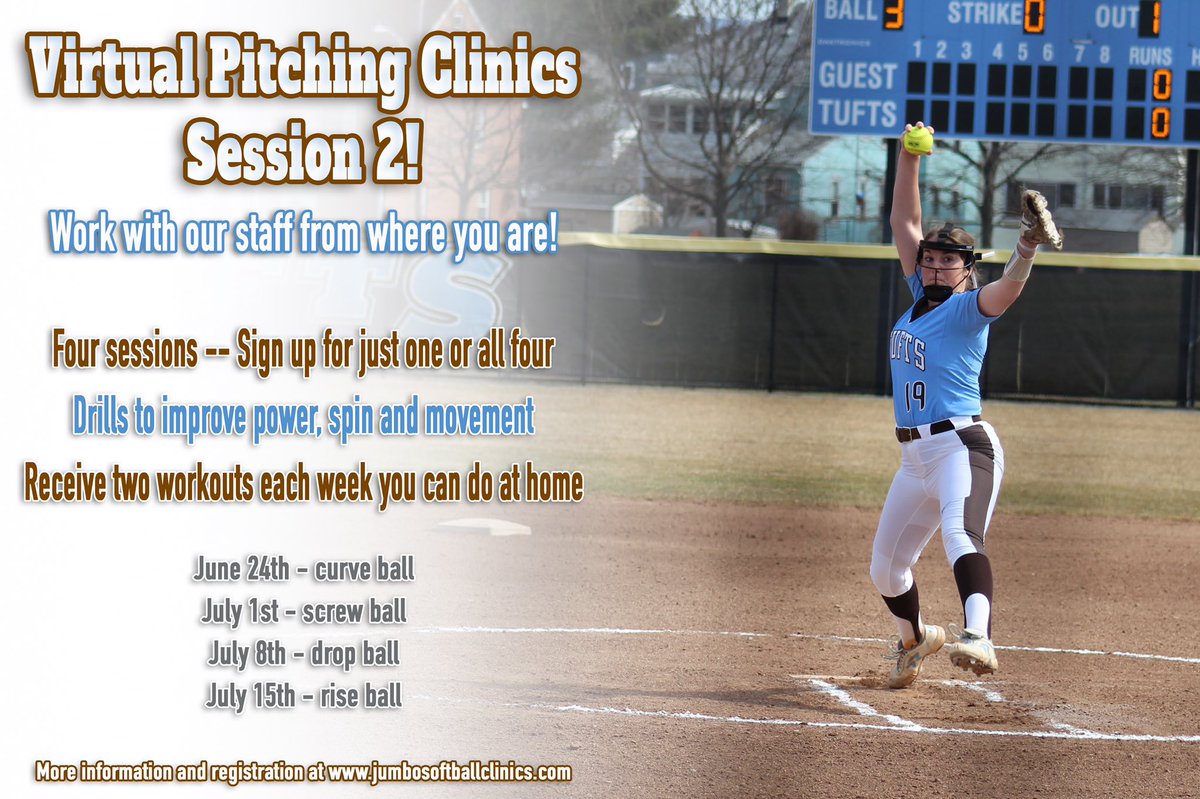TuftsSoftball's tweet image. Session one sold out, don’t miss your chance to join session two! Sign up for just one or two dates, or all four. We start Wednesday so head over to the link in our bio and sign up today if you want to work with our staff! #jumbosoftballclinics #virtualclinics #jumbopride