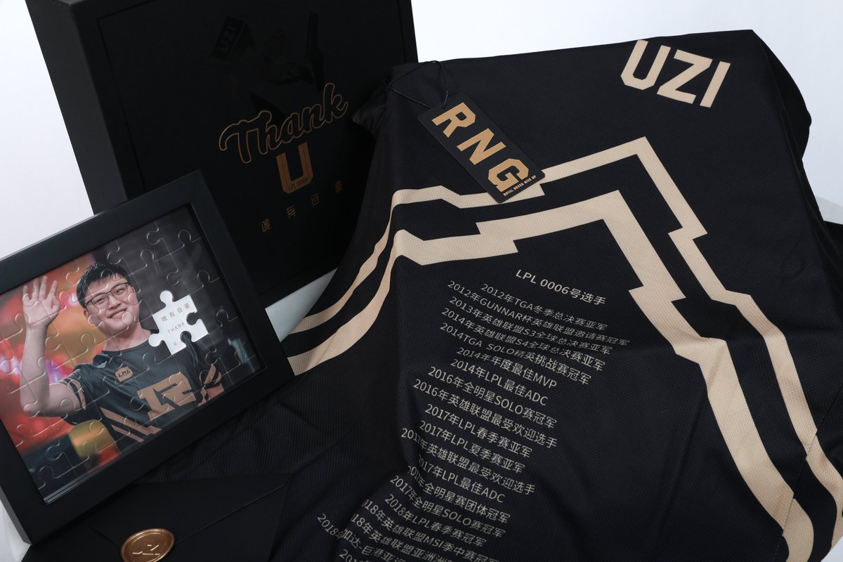 RNG's tweet image. To celebrate our win, we are giving out 1/350 LIMITED EDITION @UziRNG boxes with 

Uzi coin
Uzi special edition jersey
Special moment photographs
Uzi Puzzle

To enter:
Like
Comment
Retweet

Giveaway ends July 6th. Good luck to all!