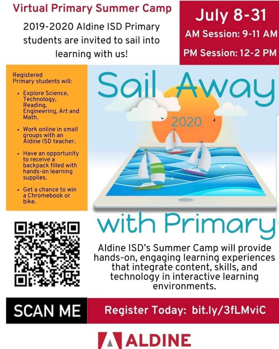 SailAway_AISD's tweet photo. The day has arrived! Student applications are now available for @AldineISD’s Primary Summer Camp! Let’s #SailAwayWithPrimary! #AldineSummer Register today! https://t.co/NnFKpci7fw