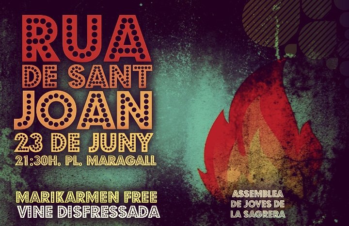 🔥RUA DE SANT JOAN🔥
Dimarts 23 de juny
21:30h. Plaça Maragall
<M> L5 i L4 Maragall

Dj. Marikarmen Free
#PetardeoOBarbarie

Vine disfressada!
Organitza: Assemblea de Joves de la Sagrera
#SantJoan2020 #SantJoan #SantJoanBCN