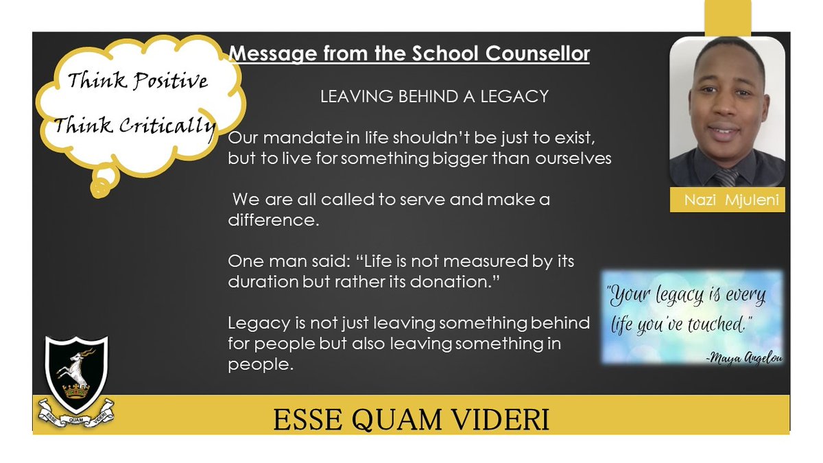 QueensCollegeEC's tweet photo. Message from our School Counsellor

#KeepGoing
#TogetherWeCan
#PhambiliMadoda
#Vision175

Esse Quam Videri https://t.co/IX2lwyqsx3