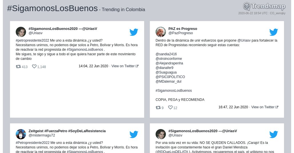#sigamonoslosbuenos es ahora una tendencia en Colombia

trendsmap.com/r/CO_wvnqky