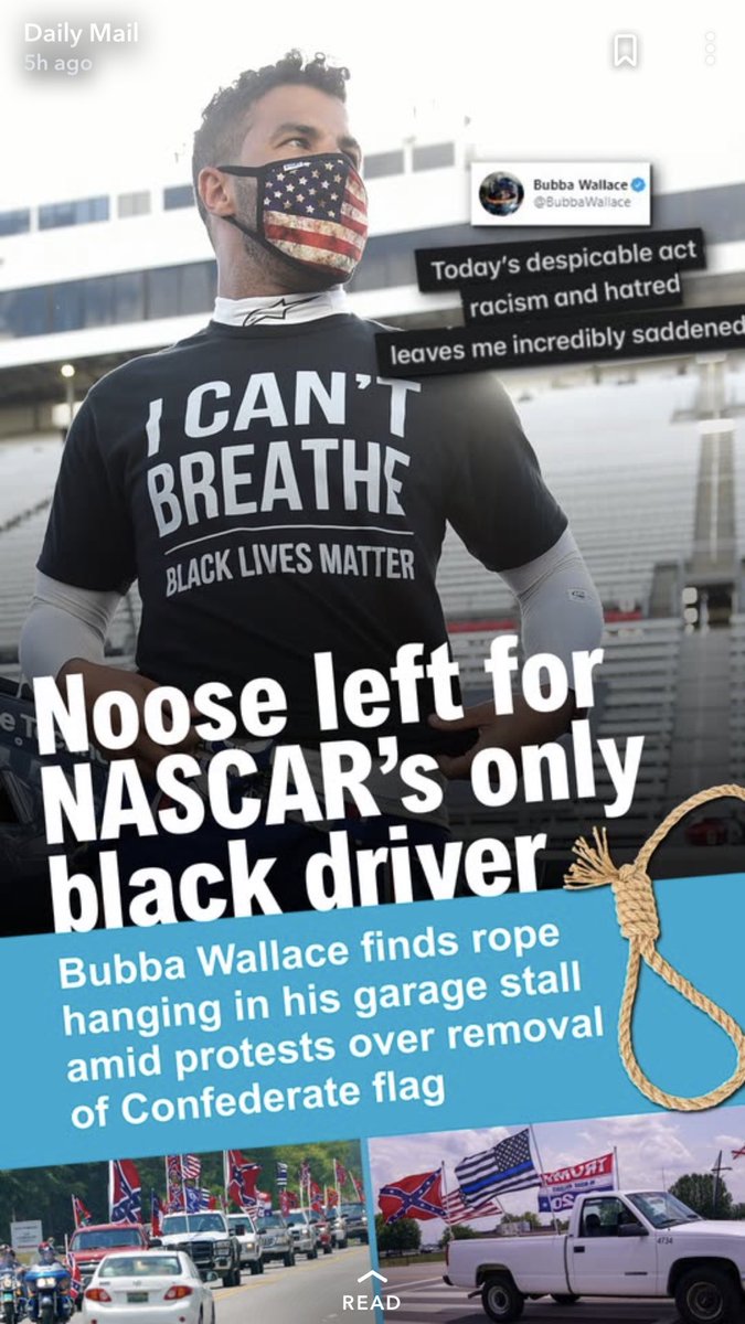 brent39554853's tweet photo. 2 disgraceful acts..one by whoever did this, and those members of #LameStreamMedia by continuing to attach the label/description “@NASCAR only black driver” to every ⁦@BubbaWallace⁩ mention. I don’t see any mention of any other drivers race or skin tone. #EnoughIsEnough https://t.co/eY0Bumy0Fj