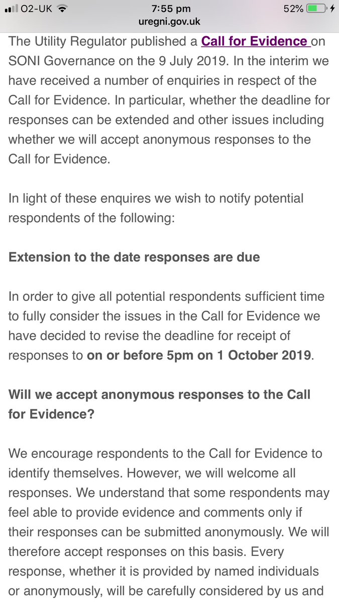 It’s also crucial to remember that off the back of the MD Memo to SONI staff about responding to the UR individually, The UR had to actually provide an update to the CfE & an extension to set out for SONI staff how they could respond anonymously if they were frightened to engage.