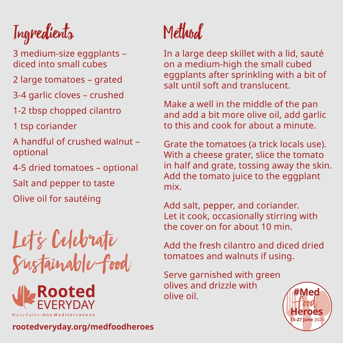 MedNatureCultur's tweet photo. Zaalouk by #MedFoodHeroes Ambassador Sahar Elhallak is a traditional eggplant salad that can be prepared in hundreds of different ways. https://t.co/XGbdi4MQgm #MedFoodHeroes #RootedEveryday @Glob_Diversity https://t.co/YnH80DdiKg