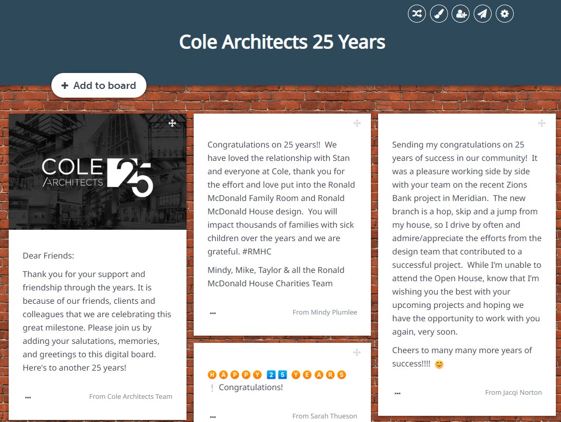 Cole Architects 25 Years -- Leave us a note!
kudoboard.com/boards/AoPzGD3…