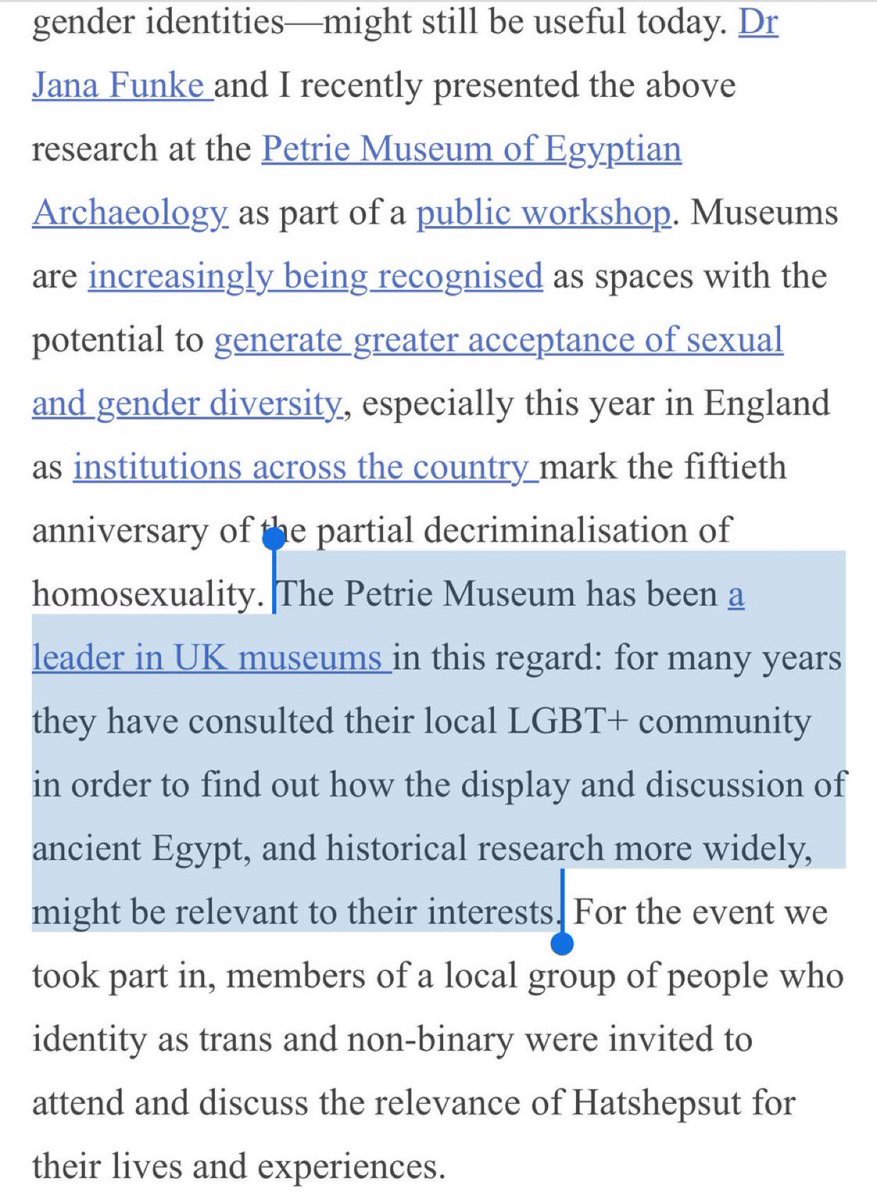 “For the event we took part in, members of a local group of people who identity as trans and non-binary were invited to attend and discuss the relevance of  #Hatshepsut for their lives and experiences.”