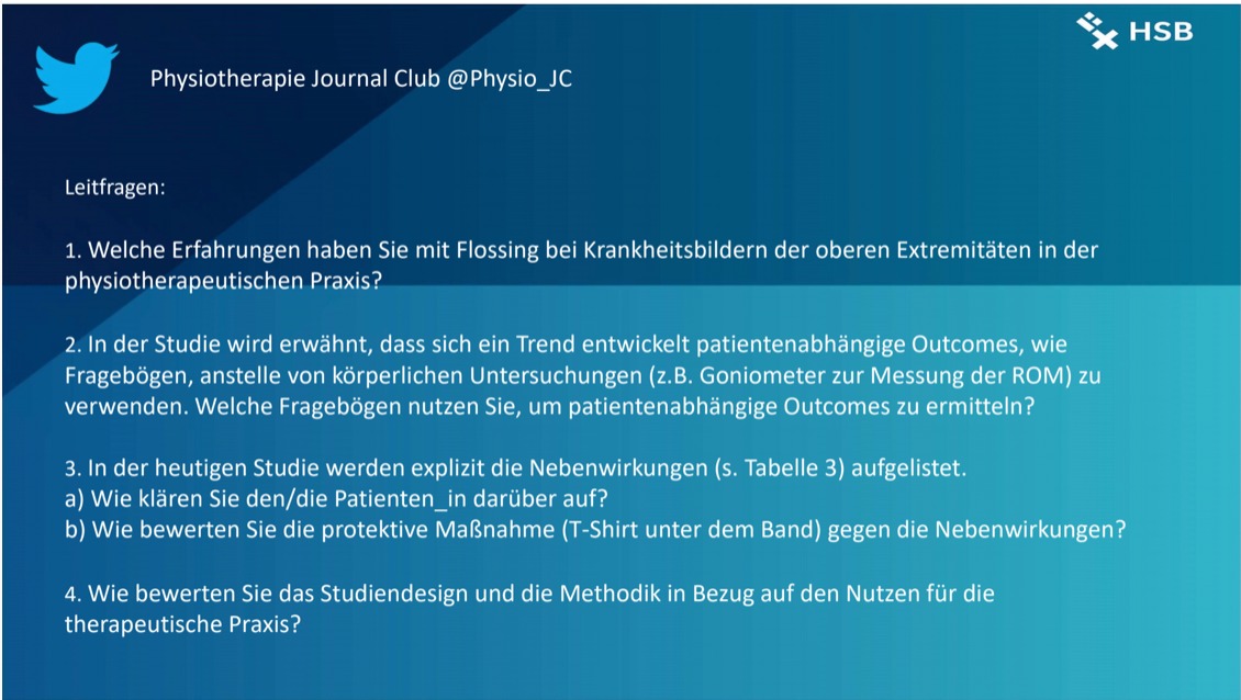 Um euch an unserem ersten #journalclub zu beteiligen setzt euch mit den folgenden Leitfragen auseinander #physio_JC #evidencebased #physiotherapy 
Wir freuen uns auf euch!