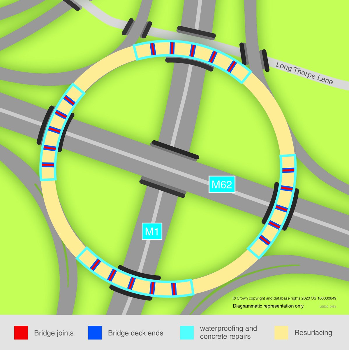 HighwaysYORKS's tweet photo. We need to close #Lofthouse interchange for 8 weeks starting on Fri 26 June to carry out some essential repairs. We’re advising drivers to find alternative routes or leave extra time for their journeys. Find out more at https://t.co/aJgovjTab7 https://t.co/EyiebI7mdC