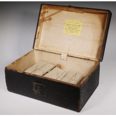 MitchFraas's tweet photo. No surprise this went for far over estimate. A document box with 18thc. American mercantile documents - folded and tied in packets for storage: https://t.co/eDbLPvf6e9 https://t.co/wKkKkGj3oj