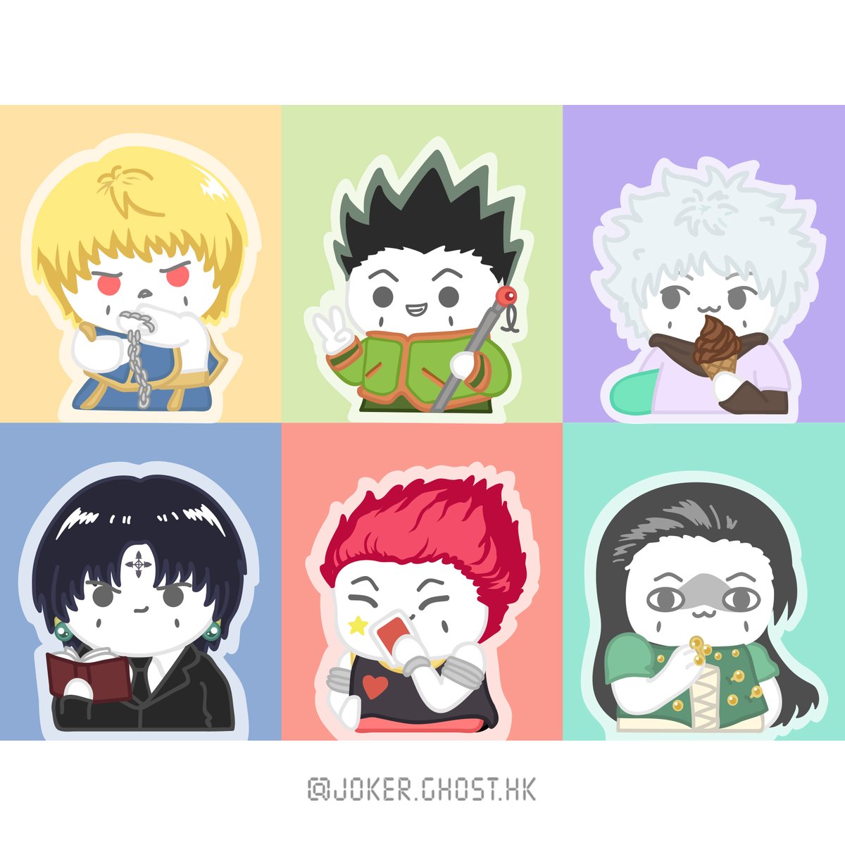 JokerGhost17's tweet photo. 【 #阿鬼扮嘢圖 】
來一個大合照😌

#hunterxhunter #全職獵人
#Gon #Hisoka #Killua #Kurapika #Chrollo
#illustration #插圖 #插畫 #電繪 #illustrator https://t.co/AFnZr5pXpU