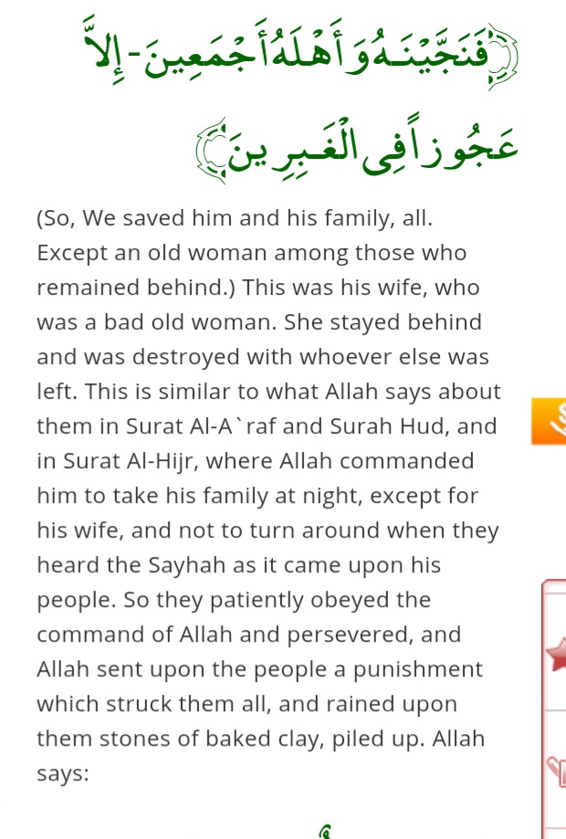 Tafseer also mentions that Lot forbade them male-male intercourse, or sodomy, or only homosexuality. It also clears that the old woman Quran talks about was Prophet Lot’s wife, who didn’t listen to him. 13/n