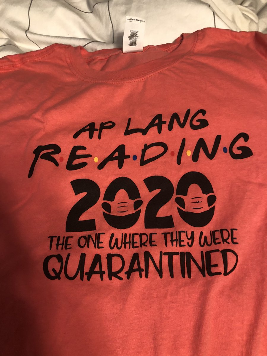 listerbhs's tweet photo. Been scoring AP Lang exams online, all by my lonesome, since Friday. I miss the camaderie with fellow English nerdz in Tampa. At least we still got a t-shirt. 😂 https://t.co/UECGFZjR2Y