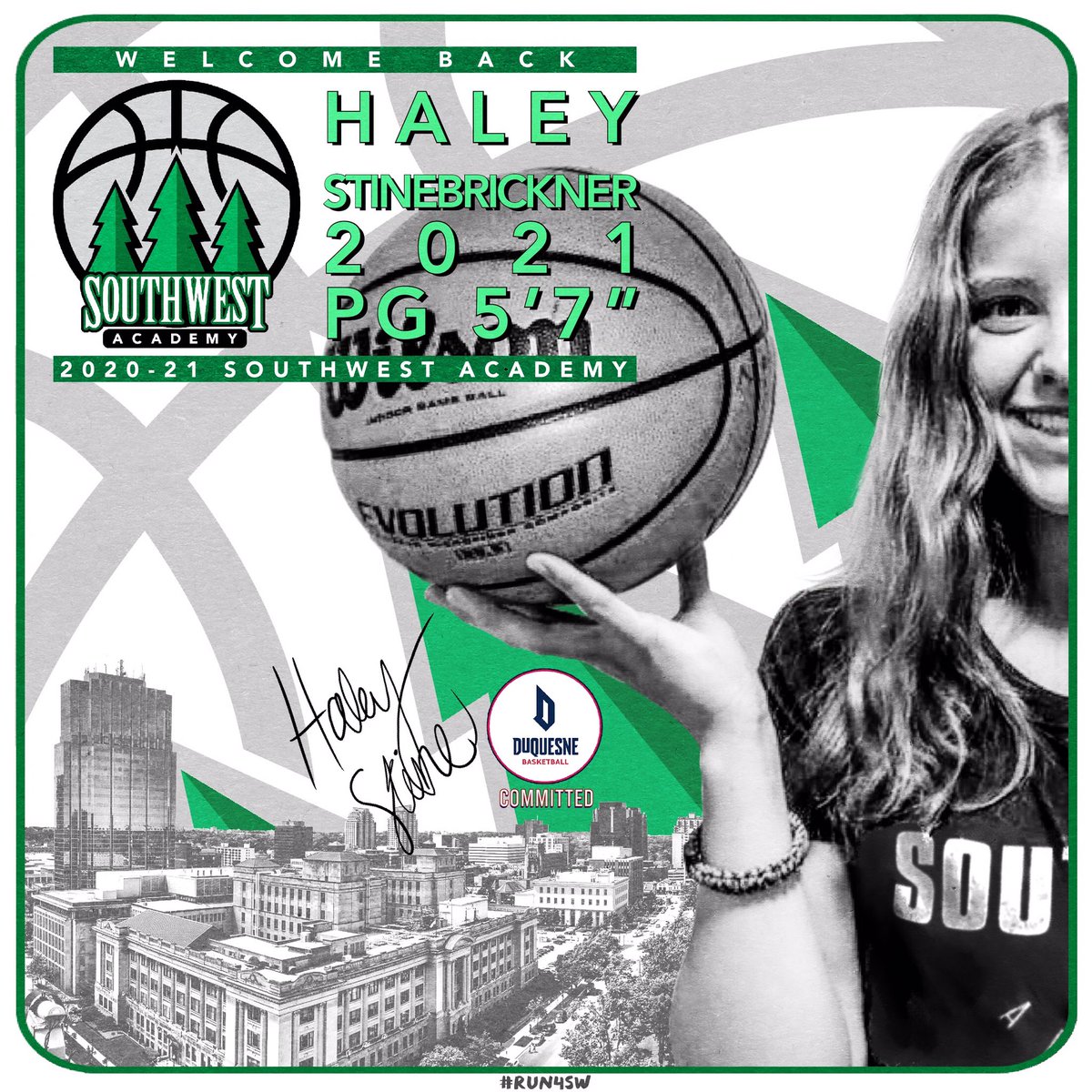 swacademywbb's tweet photo. Southwest Academy is thrilled to welcome back senior and @duqwbb commit @HStinebrickner #RUN4SW 🌲🌲🌲 https://t.co/OKkqpa6VTL