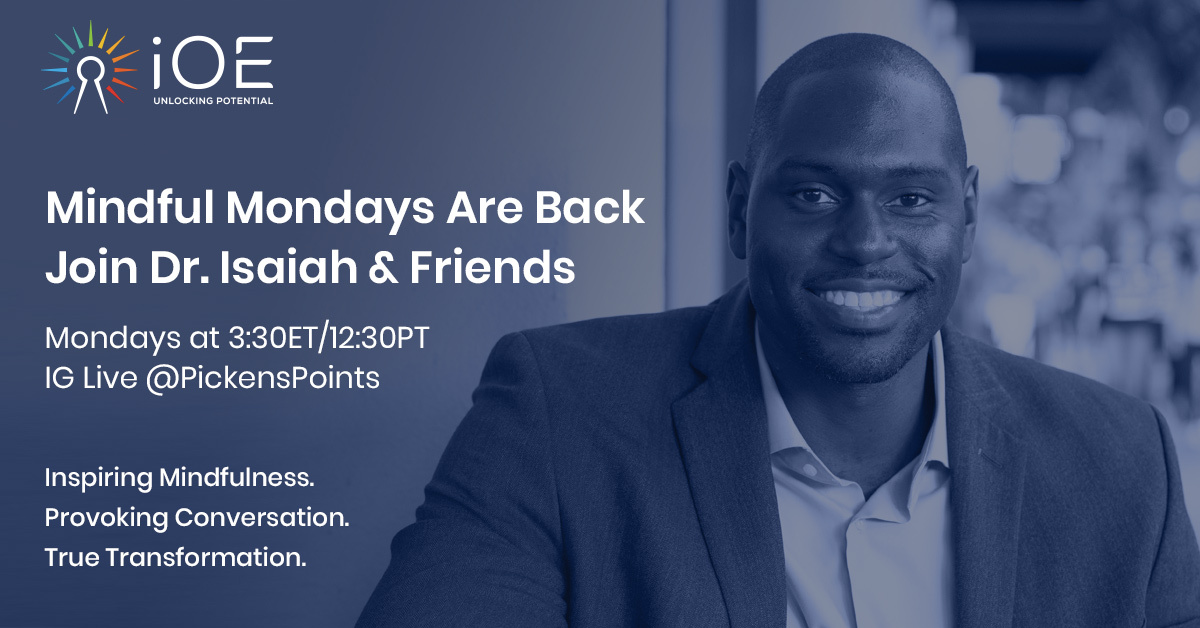 Join me in the return to Mindful Mondays <a href="/PickensPoints/">Dr. Isaiah Pickens</a> on IG Live at 3:30ET/12:30PT. Discussing healing and the justice system with a probation officer on the frontlines supporting juveniles. Jumpstart your week with mindfulness. #justice #trauma #hope #healing #mindful