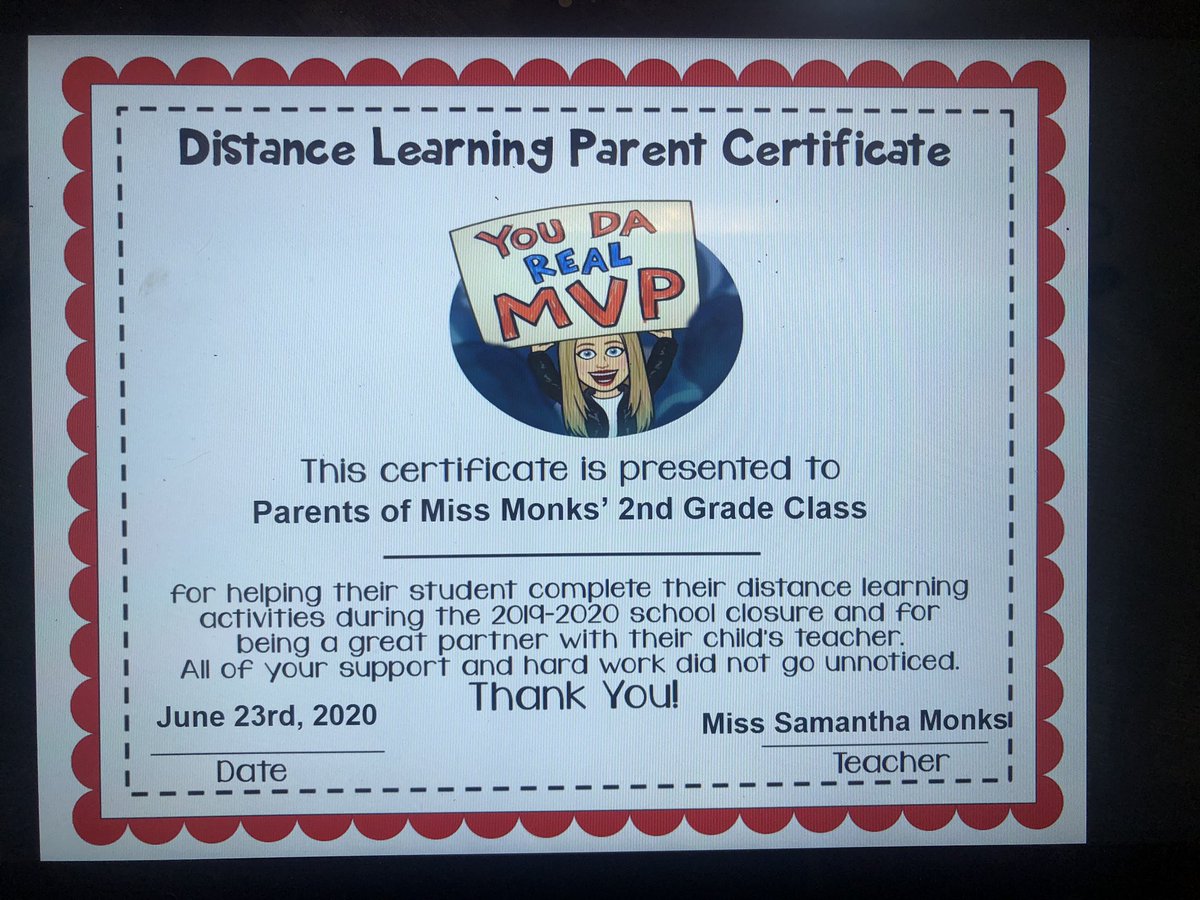 RocksGrade2's tweet photo. Thank you to the parents of Miss Monks’ 2nd Grade Class! You all did an OUTSTANDING job with distance learning! You deserve an award just as much as your child! Congratulations &amp; thank you for the support all year long! I will miss you! @MontvilleTwpSch @HilldaleSchool https://t.co/D6gEyb9vOh