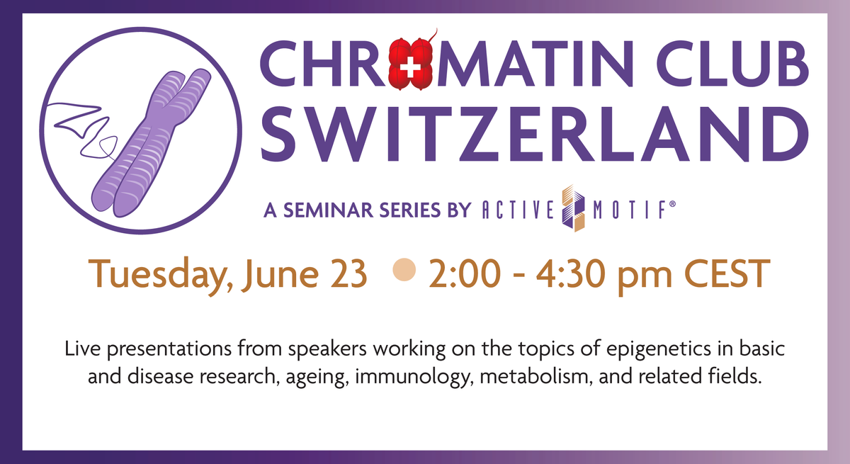 activemotif's tweet photo. Our SPON chromatin clubs provide networking opportunities and live presentations from experts working in #epigenetics. Chromatin Club Switzerland will feature keynote speaker Dr. Susan Gasser, @FMIscience on Tuesday, June 23! This 💻 event is FREE👉https://t.co/5fUnOtVMRA https://t.co/V8TRDG3nP6