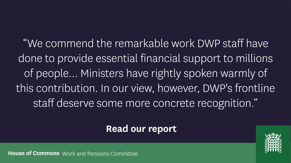 . @DWP staff have been at the forefront of  @GOVUK’s efforts to support people during the pandemic.Thousands have been redeployed, dealt with major shifts in policy and established new ways of working. @DWP should set out now how it will recognise and reward their work.