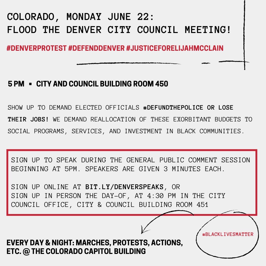 kayyleighjo's tweet image. 📌 Flood the Denver City Council meeting! Tonight at 5 PM. Show up to speak or show up to support. #denverprotests