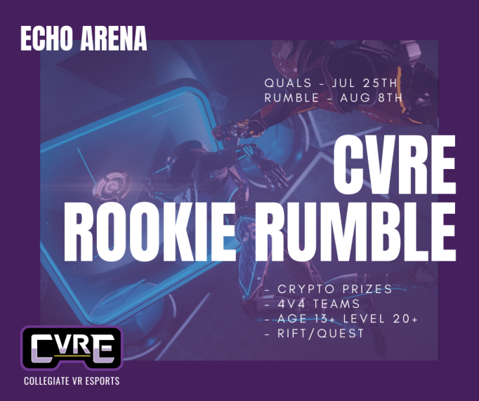 The <a href="/CVRE_League/">CVRE League</a> is kicking off their <a href="/EchoGames/">Echo Games</a> Rookie Rumble on July 25th! 📅

Sign up your team and get ready to play 🏆

📝For more info: vrleague.gg/2020/06/22/cvr…