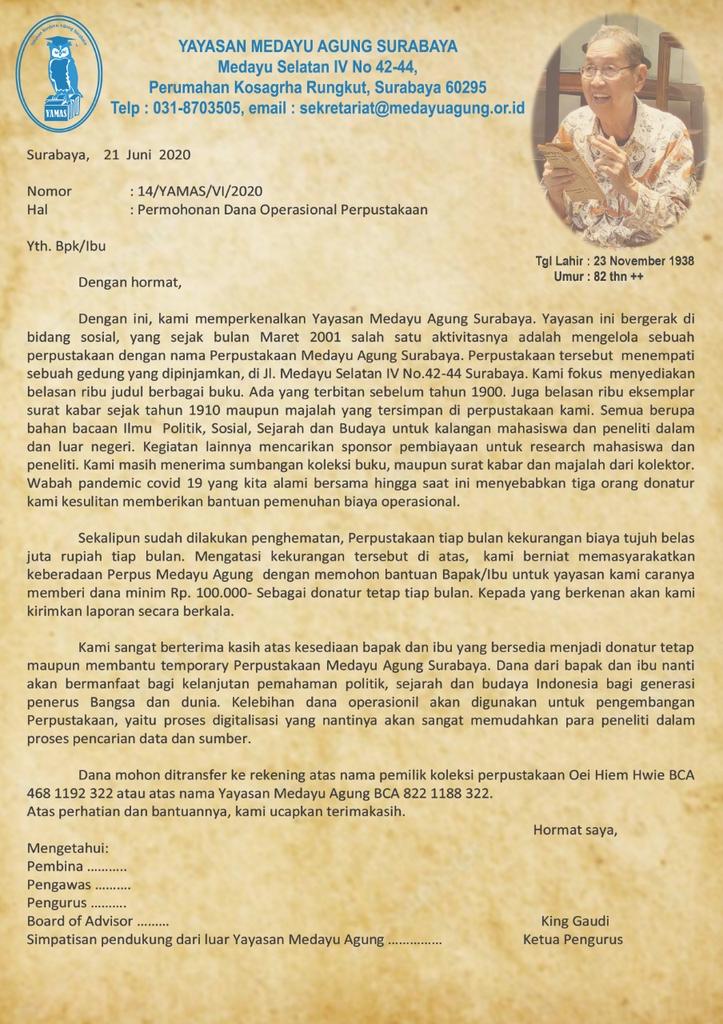 mazzini_gsp's tweet photo. MOHON BANTUAN KAWAN-KAWAN
Perpustakaan Medayu Agung Surabaya mengalami kesulitan operasional, padahal perpustakaan ini berkontribusi besar bagi sejarah kita karena menyimpan banyak arsip dan buku bersejarah. Bantuan donasi atau RT kalian agar hal ini tersebar sangat berarti 🙏🏻 https://t.co/XmvvmZdJiR