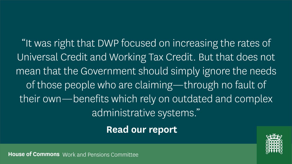 At the start of  #coronavirus,  @DWP rightly focused on increasing  #UniversalCredit & Working Tax Credit rates.This helped millions.But other benefits, including for disabled people, carers & people with children, didn't go up. DWP said it was too difficult to change them.