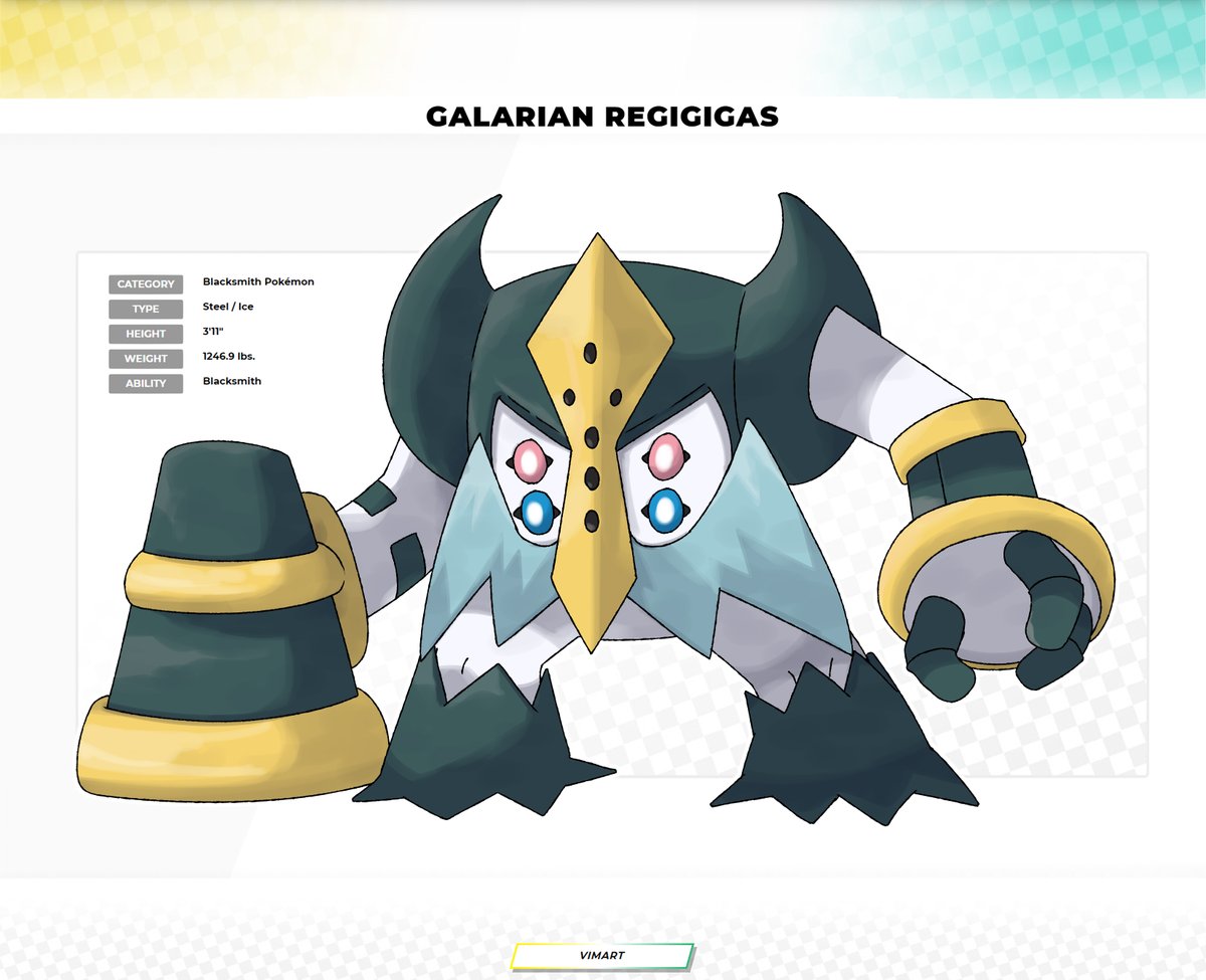 itsvimart's tweet image. Galarian Regigigas: the Blacksmith Pokémon
#PokemonSwordShield #Fakemon || RT?