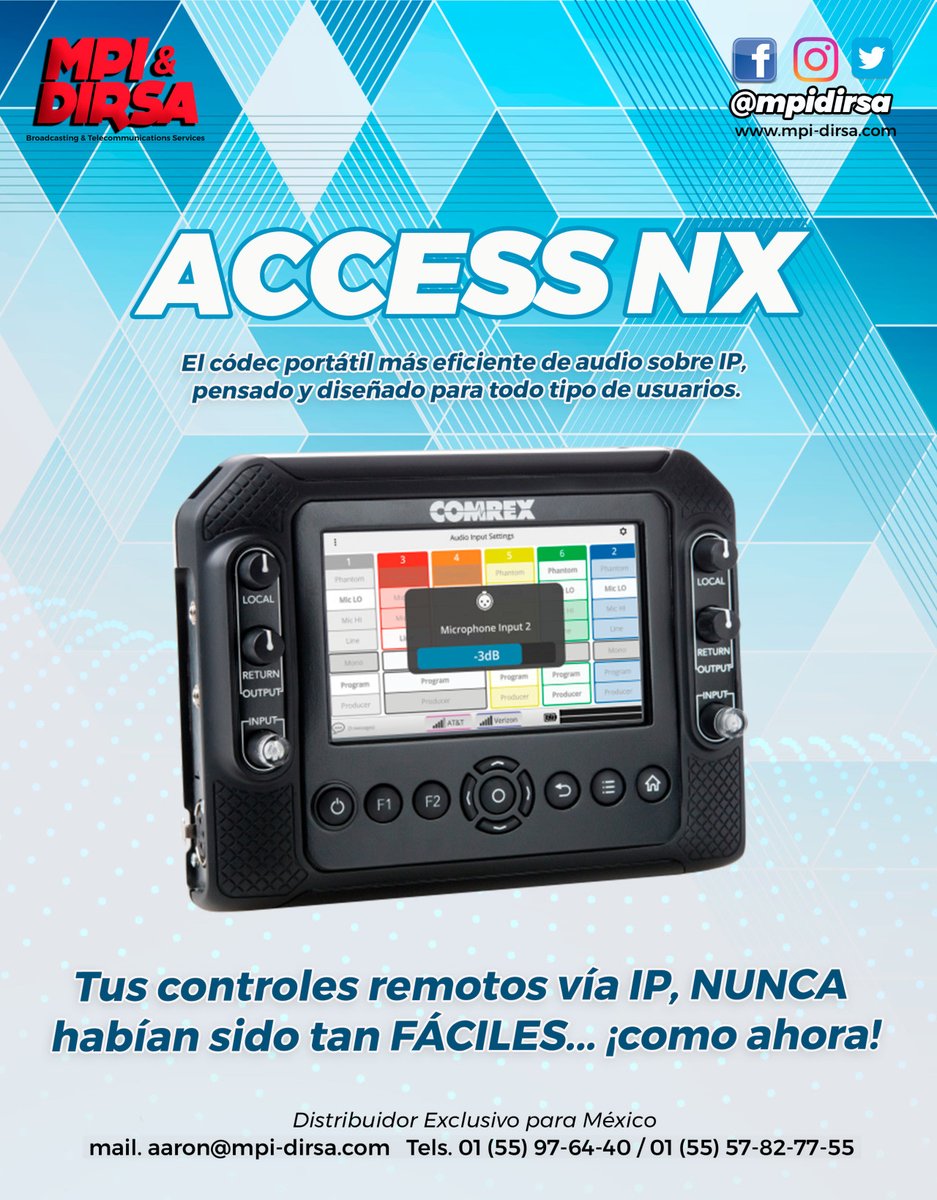 mpidirsa's tweet photo. #ACCESS_NX El códec portátil más eficiente de audio sobre #IP, pensado y diseñado para todo tipo de usuarios l #MPI_DIRSA #TeEquipamos https://t.co/a4ChuWDIgM https://t.co/F8kyNOc5dm