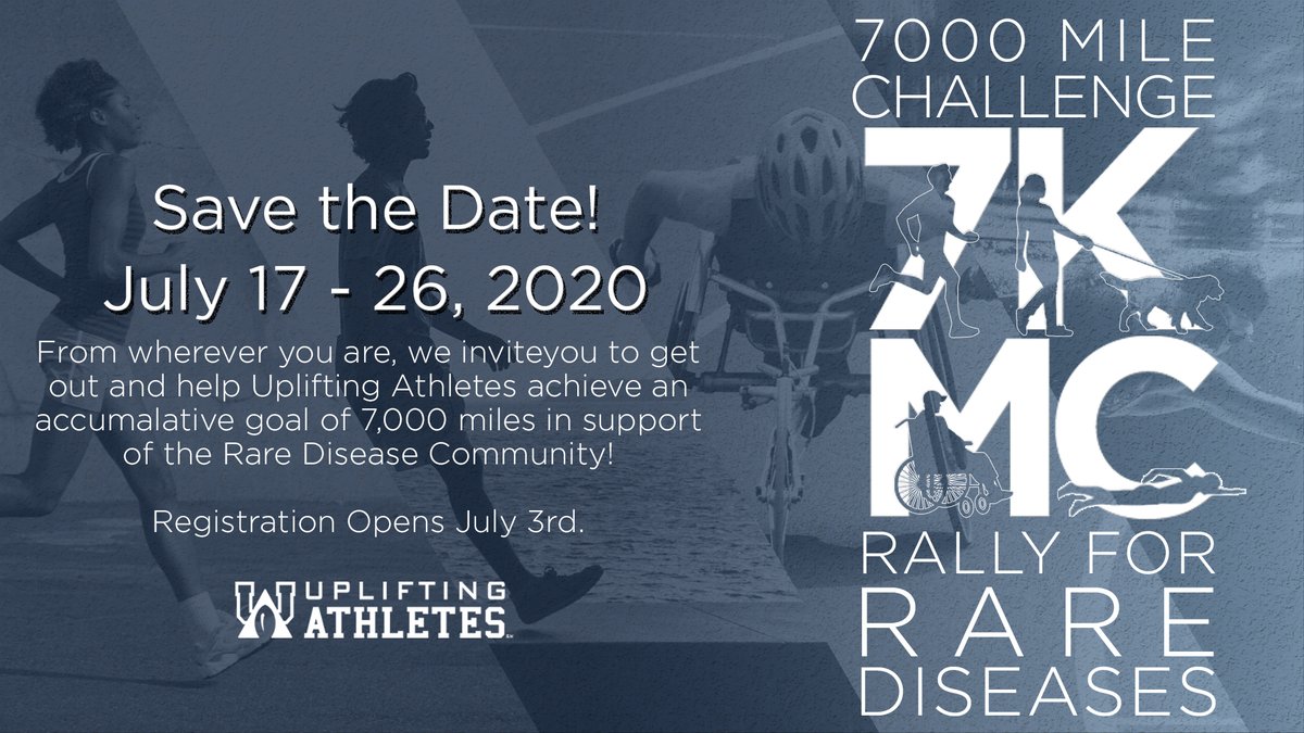 Uplifting Athletes is excited to announce the inaugural 7,000 Mile Challenge. Wherever you are during this 10-day event, you can make a difference for the Rare Disease Community!

Check out upliftingathletes.org for more info.

#7KMC