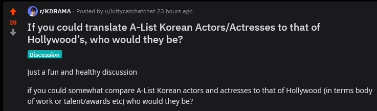 Ah this one is cute! *cough-IU-A-List-Korean-Actress-cough*Who do you think can be the Hollywood actress counterpart of Actress Lee Ji Eun? For me I loved the Saoirse Ronan idea just coz I love SRlink to the thread:  https://www.reddit.com/r/KDRAMA/comments/hda3ec/if_you_could_translate_alist_korean/