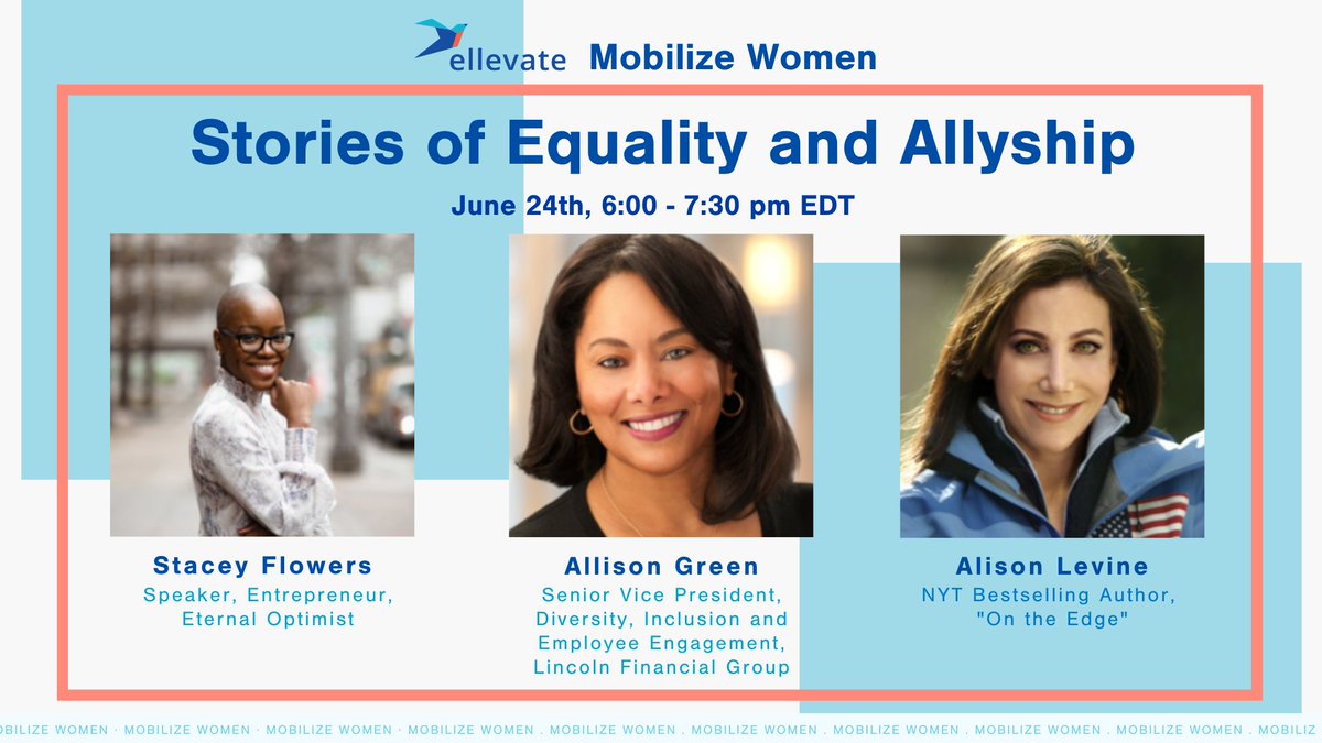 EllevateNtwk's tweet photo. You still have time to sign up for this FREE online event, Stories of Equality &amp; Allies, featuring our past summit speakers like @Levine_Alison on 6/24, 6:00 - 7:30 pm, for a night of unforgettable storytelling. 

RSVP your FREE space 👉🏽https://t.co/h6SO8QlHLA
#mobilizewomen https://t.co/TI1MB5nCuk