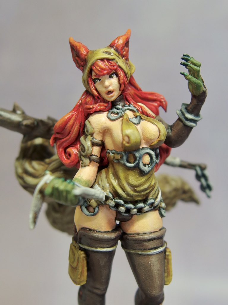 水際 Kingdom Death Ringtail Vixen 完成 赤子の時に河岸で拾われた少女 常人より早い速度で美しく成長した亜人ちゃん この集落周辺に巣食う狐型モンスターの動きを察知することができ 大型種の時は皆を避難させて被害を抑えている Kingdomdeath