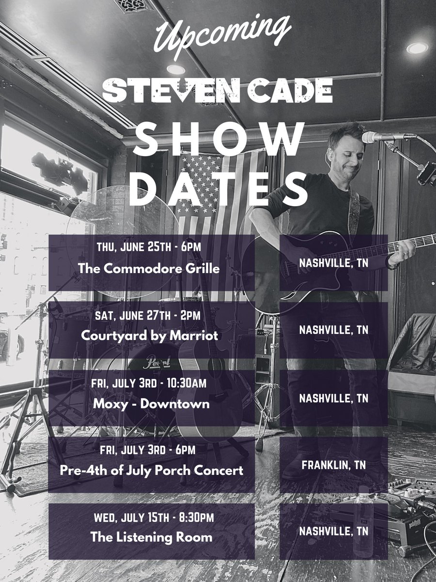 stevencademusic's tweet photo. Excited to announce that I’ve got some incredible shows lined up for you guys! If you're in the Nashville area, come on out! I’m so happy to be out & performing again. Hope to see you there!
.
#musicmonday #countrymusic #stevencademusic #letspushrecord #musicismyrefuge #nashville https://t.co/jiidRJ1zXA