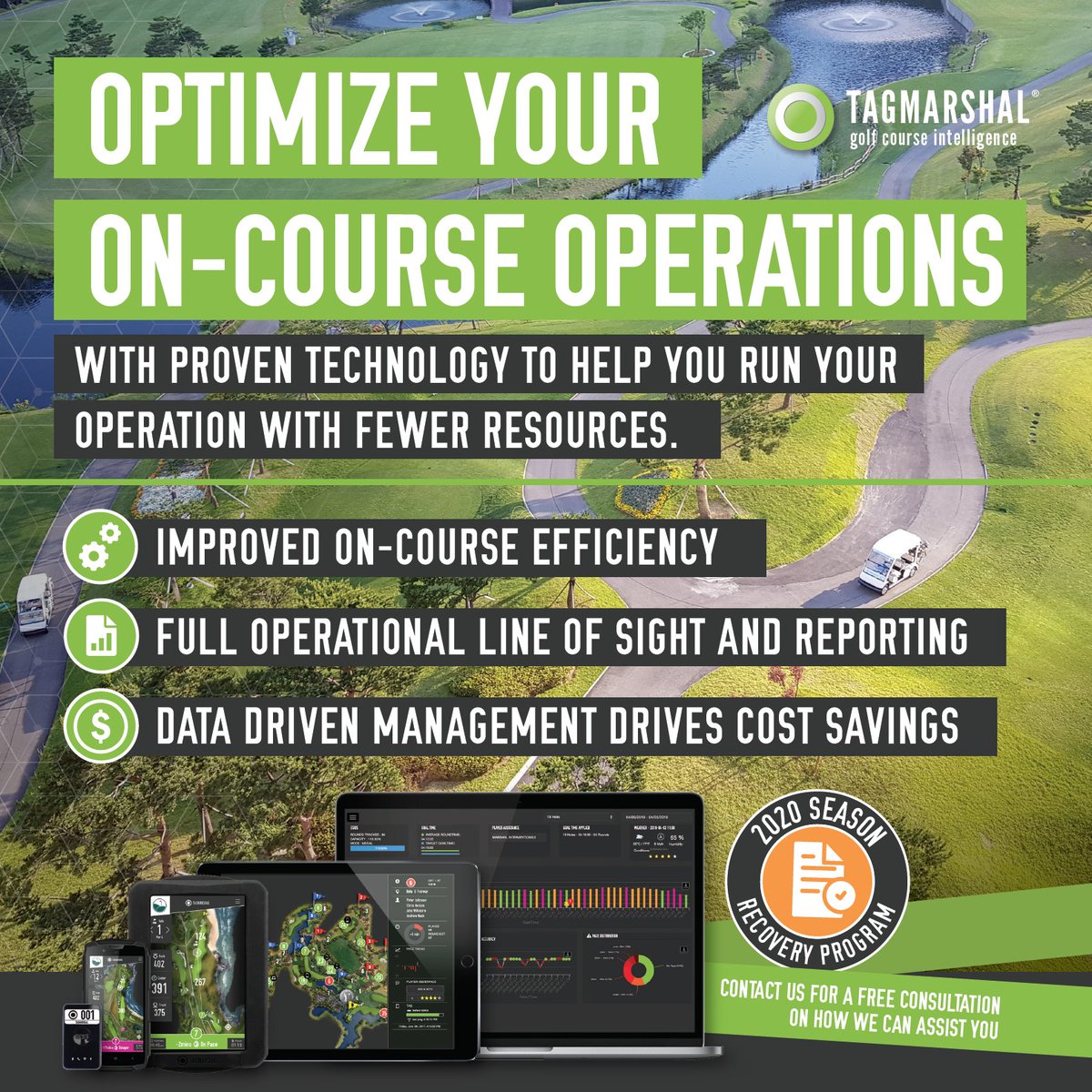 tagmarshal's tweet photo. Get in touch with us for a free Demo and see how Tagmarshal's technology can help you to run your operations more efficiently, using fewer resources, to achieve success this season - https://t.co/GvQesqgaXZ #tagmarshal #golfcourseoptimization #golf https://t.co/tQNGf7BJWe