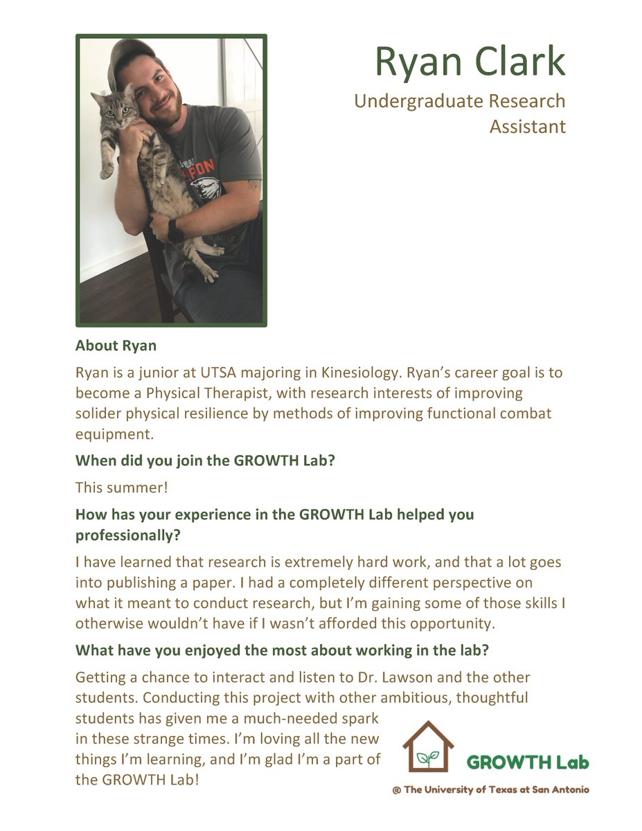 GROWTHLabUTSA's tweet photo. This summer we are highlighting the research assistants in our lab to celebrate their accomplishments and important contributions to our work. This week, we are featuring Ryan Clark! https://t.co/Yx7Gn2UGrP
