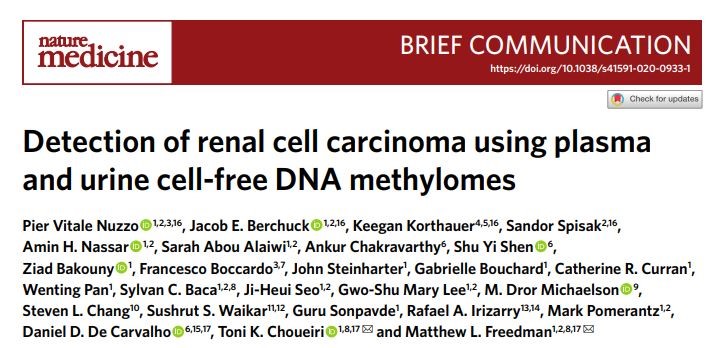Pier Vitale Nuzzo (@piervitalenuzzo) on Twitter photo 1/ 🥁🥁🥁 On behalf of @Jberchuck <a href="/keegankorthauer/">Keegan Korthauer</a> #SandorSpisak <a href="/decarvalho_lab/">Daniel De Carvalho</a> <a href="/DrChoueiri/">Toni Choueiri, MD</a> #MattFreedman I’m excited to share our recent publication in <a href="/NatureMedicine/">Nature Medicine</a>:
Detection of renal cell carcinoma using plasma and urine cell-free DNA methylomes.
nature.com/articles/s4159… 1/ 🥁🥁🥁 On behalf of @Jberchuck <a href="/keegankorthauer/">Keegan Korthauer</a> #SandorSpisak <a href="/decarvalho_lab/">Daniel De Carvalho</a> <a href="/DrChoueiri/">Toni Choueiri, MD</a> #MattFreedman I’m excited to share our recent publication in <a href="/NatureMedicine/">Nature Medicine</a>:
Detection of renal cell carcinoma using plasma and urine cell-free DNA methylomes.
nature.com/articles/s4159…