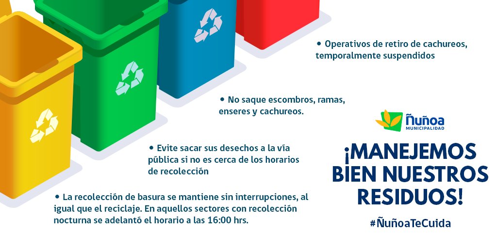 ¡Entre todos nos cuidamos! ☝
Es importante que todos colaboremos con nuestros recolectores de basura al correcto retiro de residuos domiciliarios. Ayúdalos siguiendo estos consejos 👇 #ÑuñoaTeCuida #QuédateEnCasa