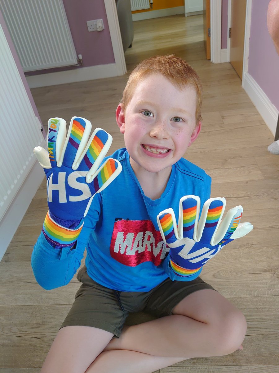 One very happy little boy. Great time timing as he returned back to school today as a keyworker child. This plus the news that training resumes on 11th July. Thanks @Victorygloves @craig_buettner