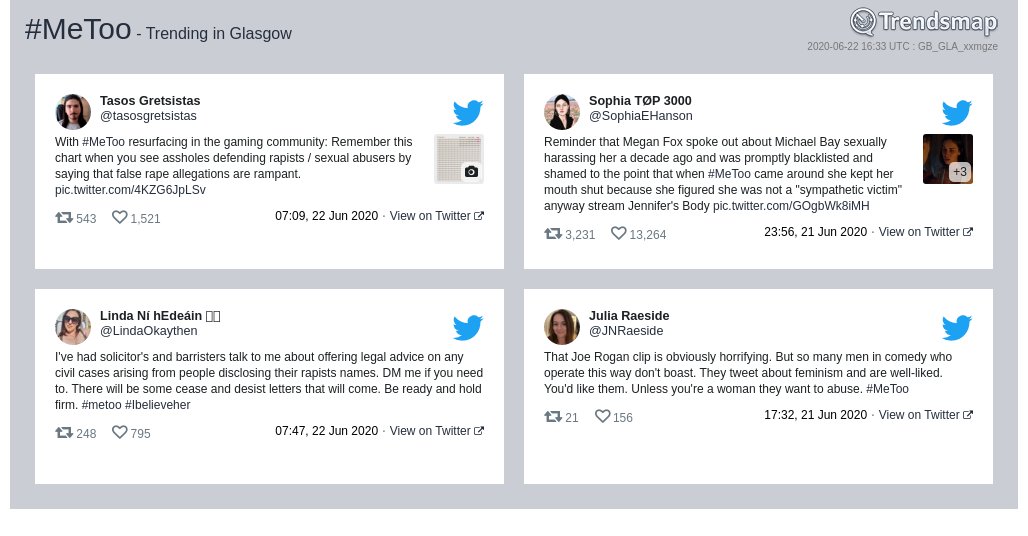 #metoo is now trending in #Glasgow

trendsmap.com/r/GB_GLA_xxmgze