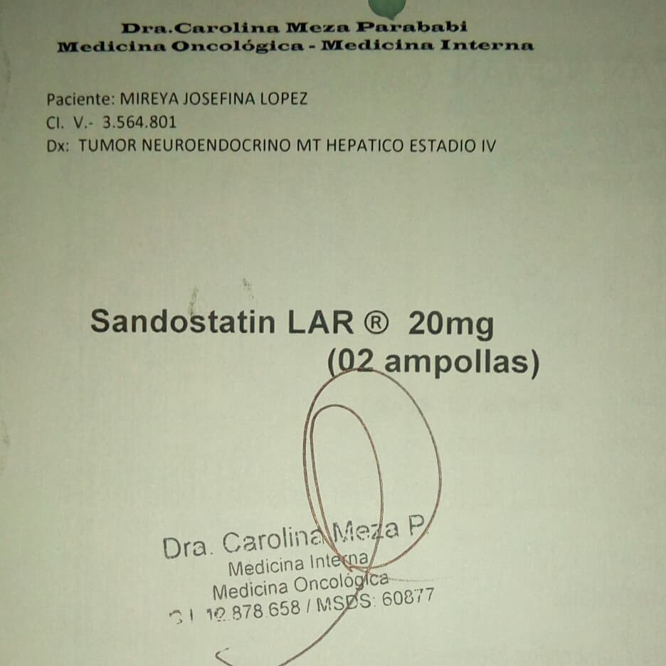 yuletvi's tweet photo. @SAnticancerosa busco para mí madre que es paciente oncólogico tratamiento de por vida el Sandostatin Lar de 20mg (Octreotide Lar 20mg) si nos pueden ayudar con Donación o costo asequible 🙏🙏🙏 https://t.co/CYecrsSICa