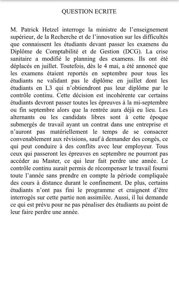 anedcs's tweet photo. 🚨 Soutien d’un député envers les étudiants de #DCG🚨

Une étudiante de #DCG a activement contacté les médias et députés. 

Patrick HERTZEL nous a envoyé une réponse. Ce dernier a posé une question écrite à Madame VIDAL.

Bravo et merci à cette étudiante.
Restons soudés !! 🙏🏼 https://t.co/ZigM2X52AC