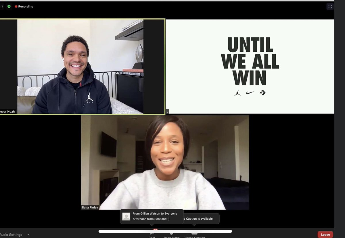 pitrow's tweet photo. Starting the week with a company Zoom call w/ @Trevornoah discussing apartheid, oppression, racism, slavery, allyship &amp; the things we can start doing now to start making the world a better place for EVERYONE #untilweallwin. 
#Nike continues to take action to be part of the change https://t.co/4SIL6VBiuG