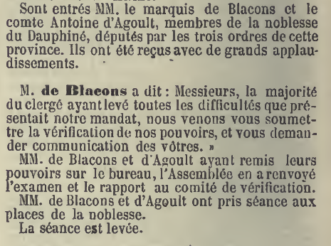 1792_1815's tweet photo. 22 juin 1789 Deux membres de la #Noblesse : le marquis de #Blacons et le comte d’#Agoult rejoignent l’#Assemblée nationale. Leurs pouvoirs sont transmis au #Comité et vérification et ils sont invités à prendre séance. https://t.co/TKw5VVEErw